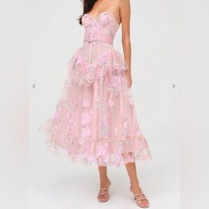For Love And Lemons Pink Floral Midi Dress